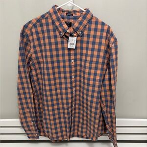 J. Crew Factory Orange and Blue Plaid Casual Shirt